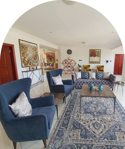 D'anges Interiors — contemporary living room with layered seating and art